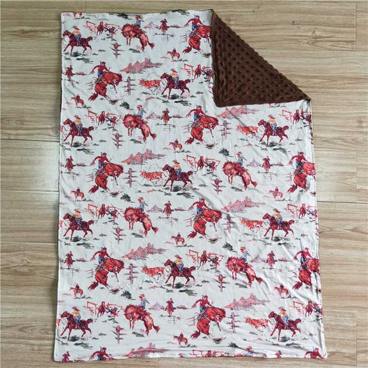 USA Warehouse (IN STOCK)BL0012 Baby Boy Western Rodeo Horse Blankets Soft Comfortable Blankets for Crib Bedding
