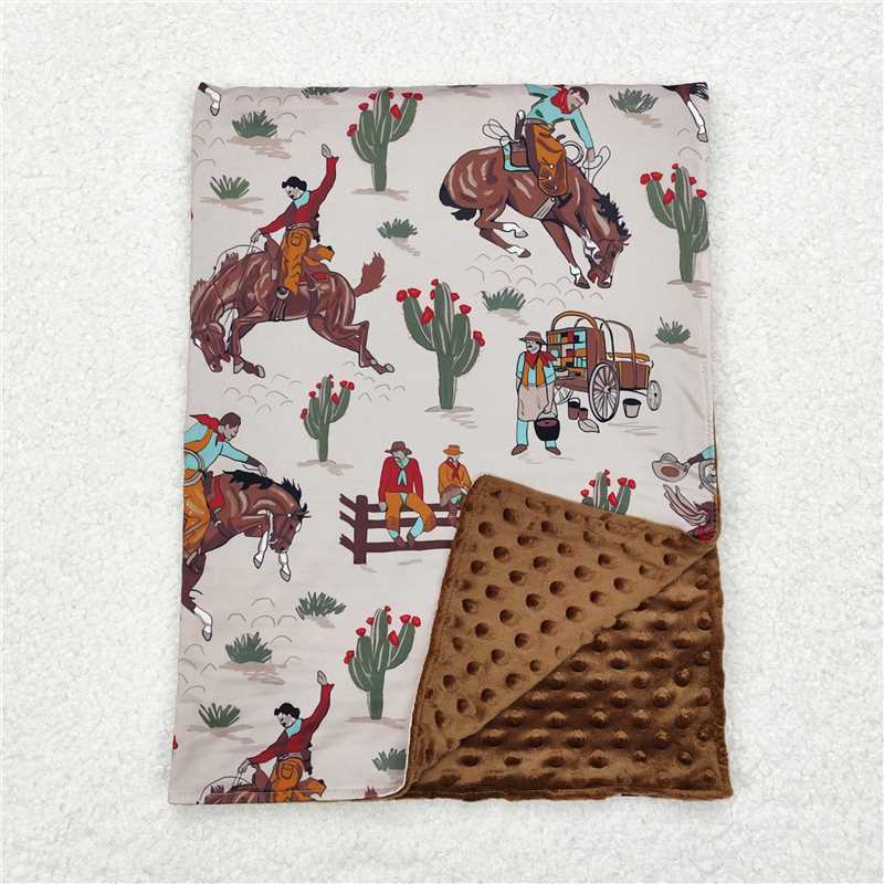USA Warehouse (IN STOCK)BL0069 Brown Rodeo Cactus Baby Kids Western Blankets Soft Cozy Decorative Throw Blankets
