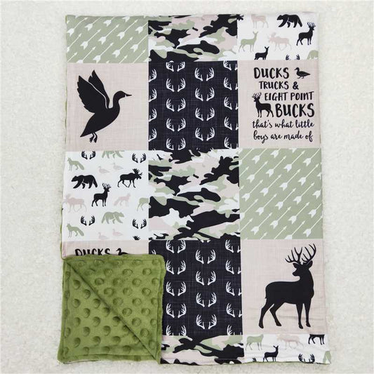 USA Warehouse (IN STOCK)BL0071 Deer Duck Camo Patchwork Baby Kids Blankets Soft Plush Lightweight Stroller Blanket