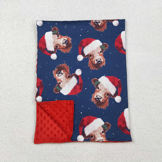 10.16 RTS NO MOQ (In stock)BL0088 Baby Kids Christmas Western Highland Cows Hats Minky Blankets