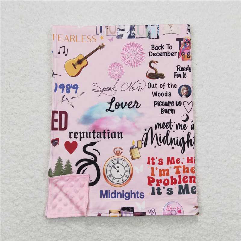 BL0124Pink guitar butterfly singer girls blanket