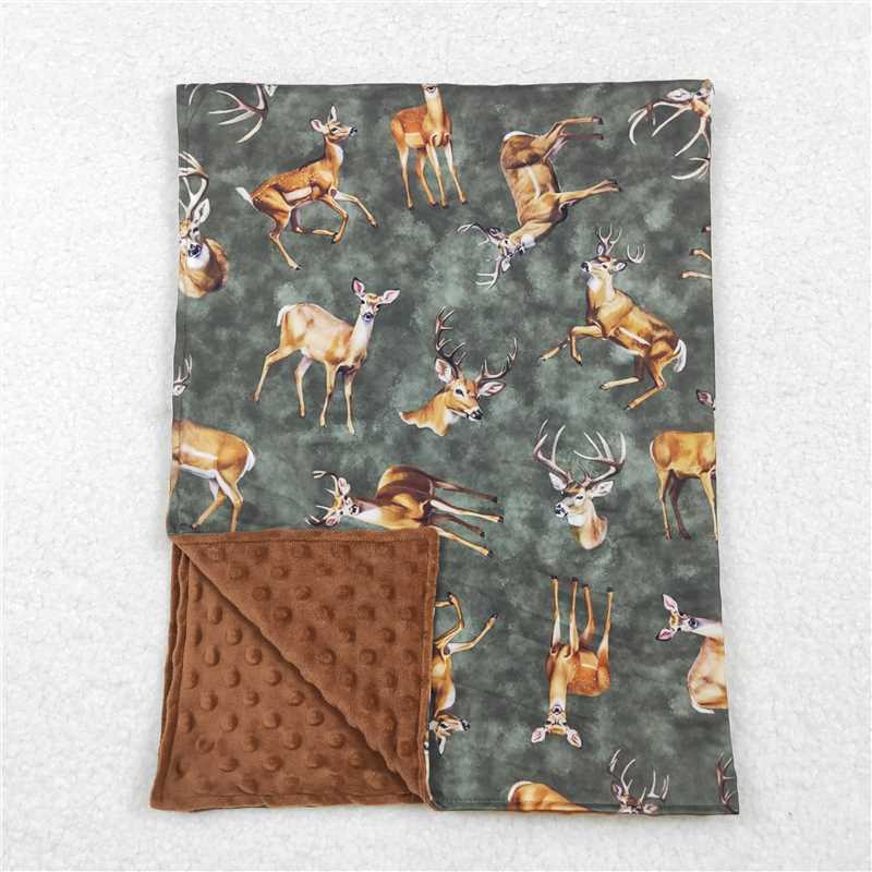 USA Warehouse (IN STOCK)BL0168 Brown Polka Dots Deer Hunting Baby Blankets Soft Plush Blanket for Newborns And Toddlers