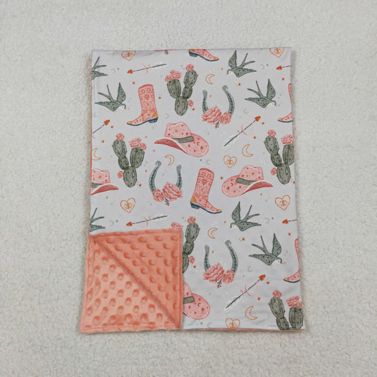 10.16 RTS NO MOQ (In stock)BL0177 Baby Toddler Children Western Boots Cactus Minky Blankets
