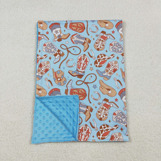 10.13 RTS NO MOQ (In stock)BL0214 Baby Kids Blue Boots Hats Western Blankets