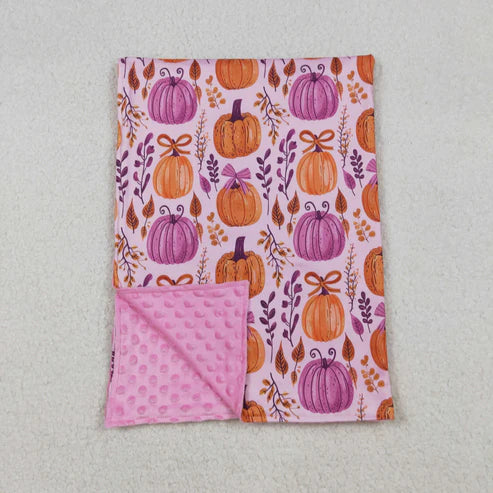 9.22 RTS Sibling Baby Kids Hot Pink Pumpkins Floral Pajamas Sets Zipper Footie Rompers Blankets