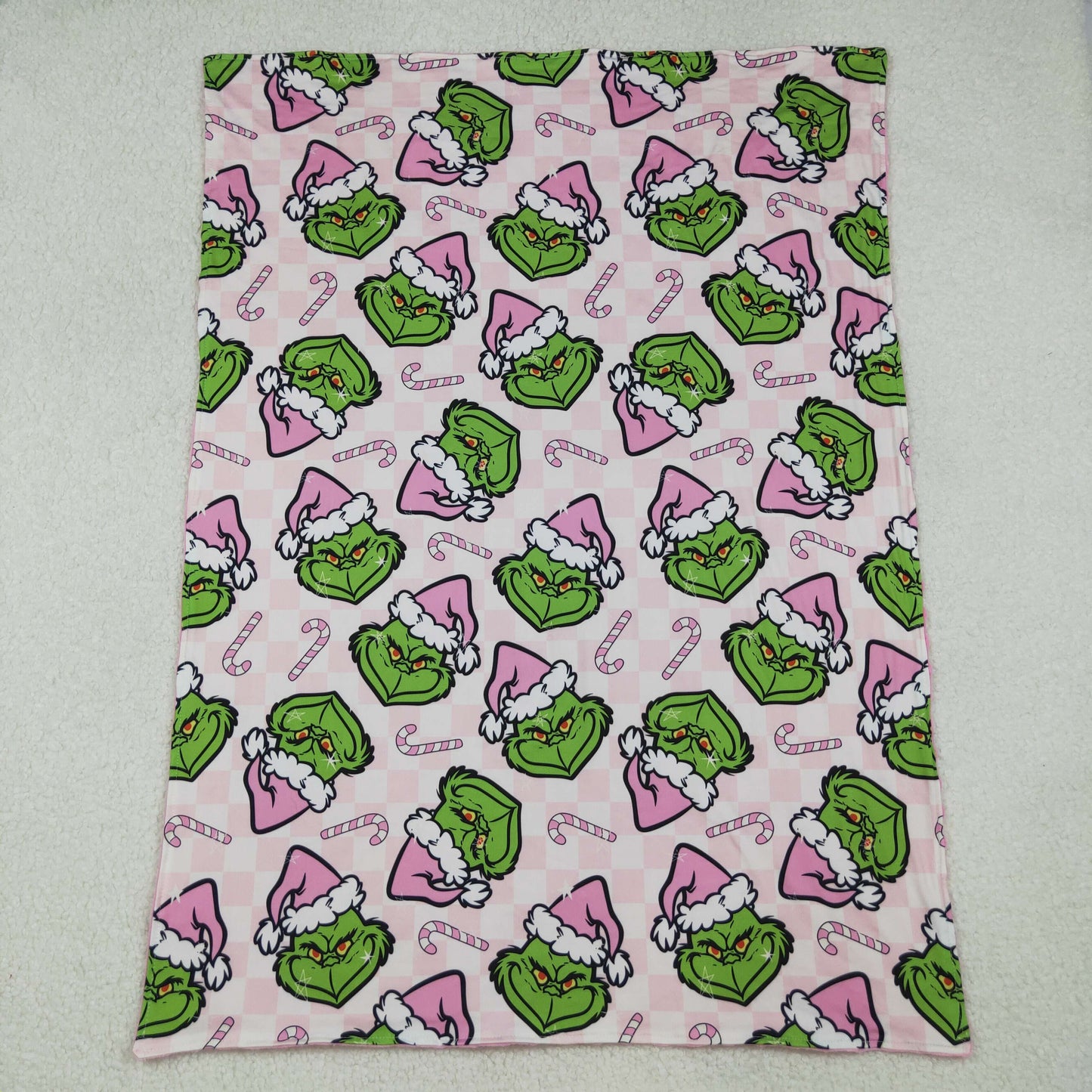 10.10 RTS NO MOQ (In stock)BL0225 Baby Kids Green Face Candy Cane Christmas Blankets