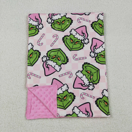 10.10 RTS NO MOQ (In stock)BL0225 Baby Kids Green Face Candy Cane Christmas Blankets