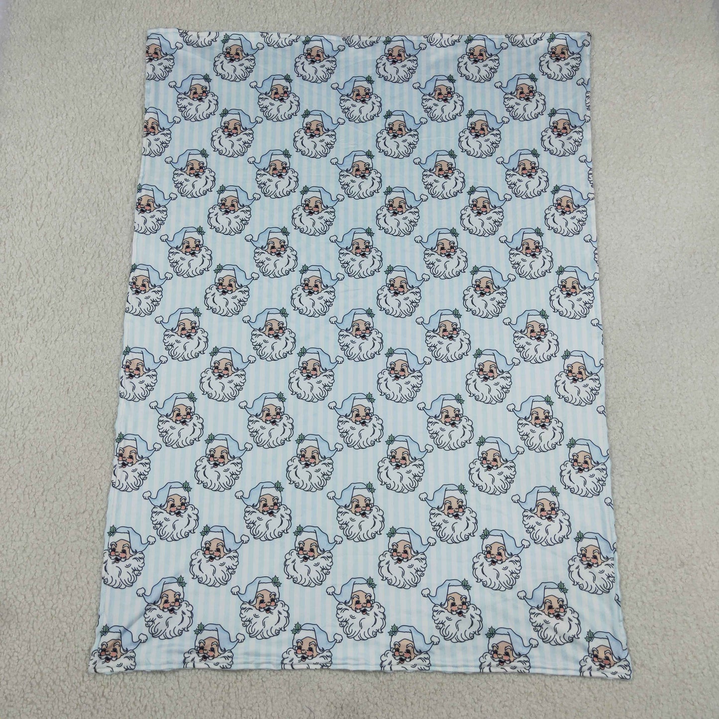 BL0256 RTS NO MOQ (In stock)Light blue stripe santa baby girls Christmas blanket
