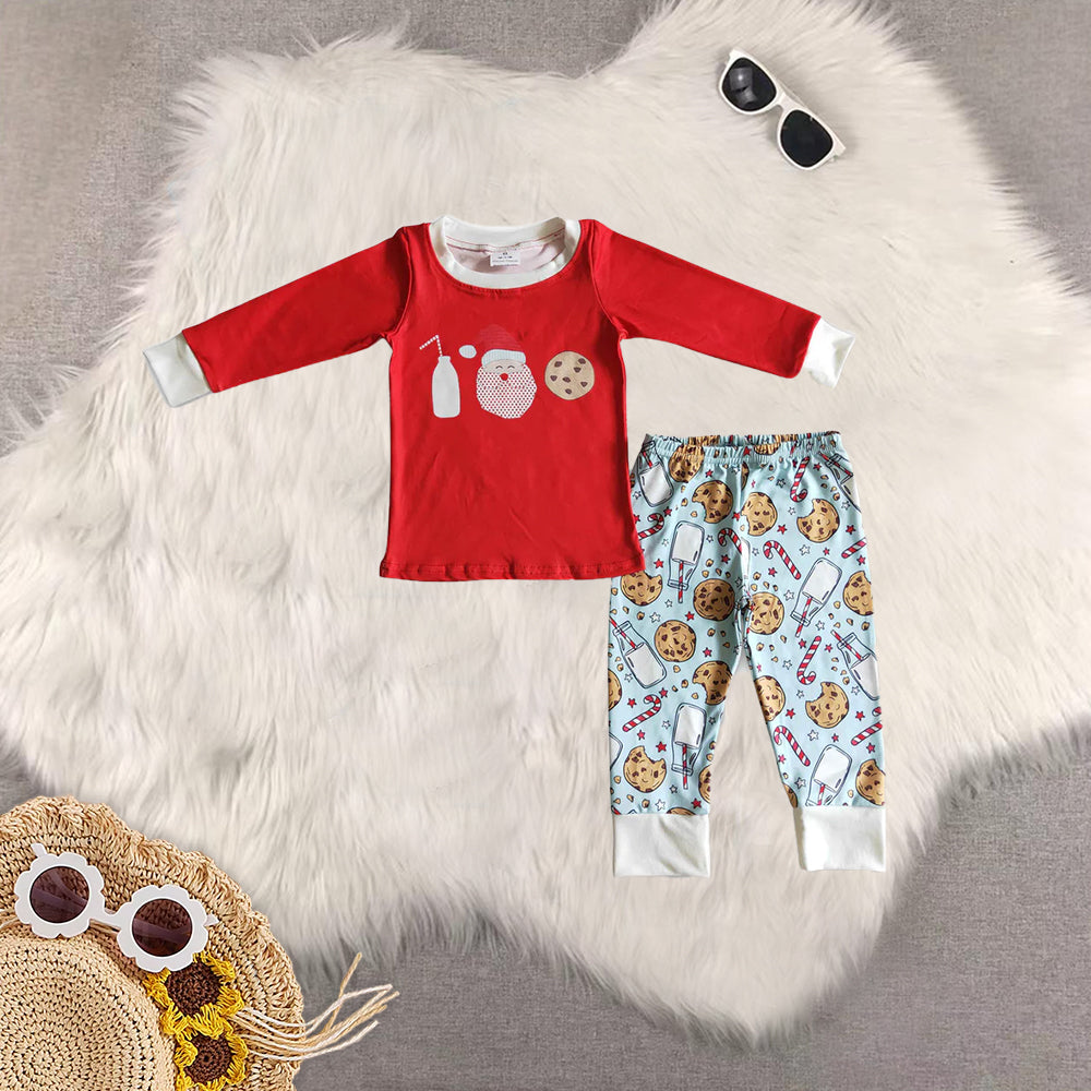 8.21 RTS Sibling Baby Boys Girls Milk santa biscuit kids boy red Christmas pajamas