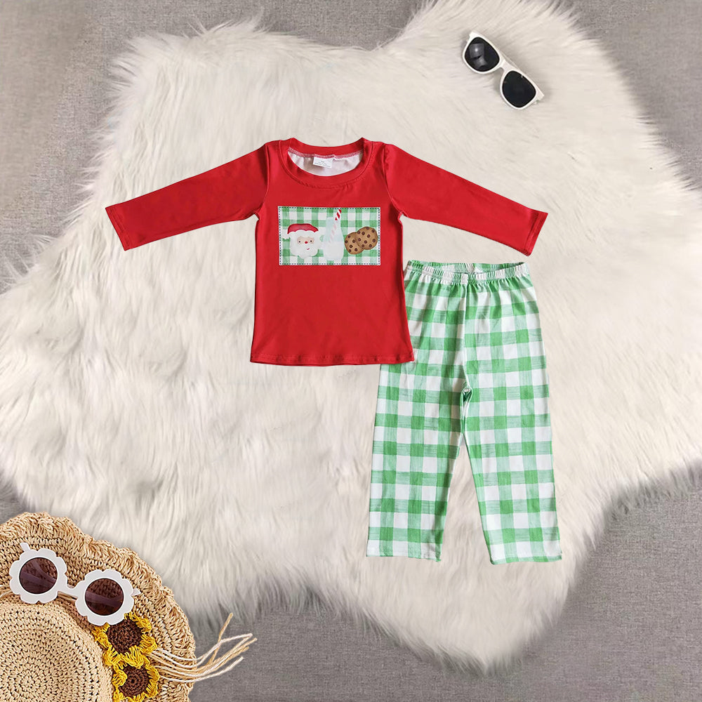 8.21 RTS Sibling Baby Boys Girls Santa milk biscuit shirt plaid ruffle pants girls Christmas clothes rompers