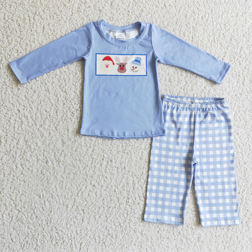 9.18 RTS Sibling Baby Boys Girls Christmas Santa Deer Snowmen Top Stripe Pant Pajamas Sets