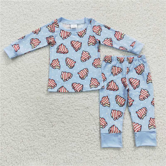 USA Warehouse (IN STOCK) BLP0181 Christmas Tree Cake Long Sleeve Boy Pajamas - Comfortable Sleepwear for Boys