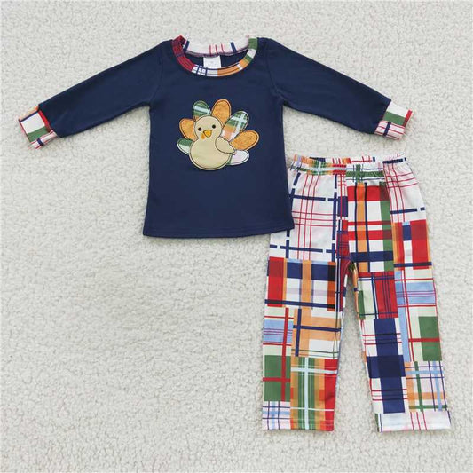 USA Warehouse (IN STOCK) BLP0191 Kids Boy Plaid Pants Thanksgiving Clothing Turkey Top Kids Fashion Thanksgiving Themed Clothing for Boys