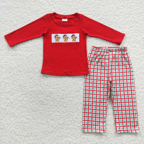9.18 RTS Sibling Baby Boys Girls Embroidery Hats Gingerbread Top Pants Christmas Clothes Sets