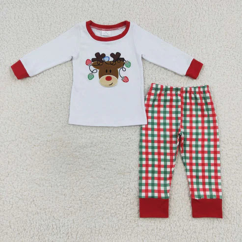 9.19 RTS Sibling Baby Boys Girls Embroidery Deer Top Pants Christmas Clothes Sets