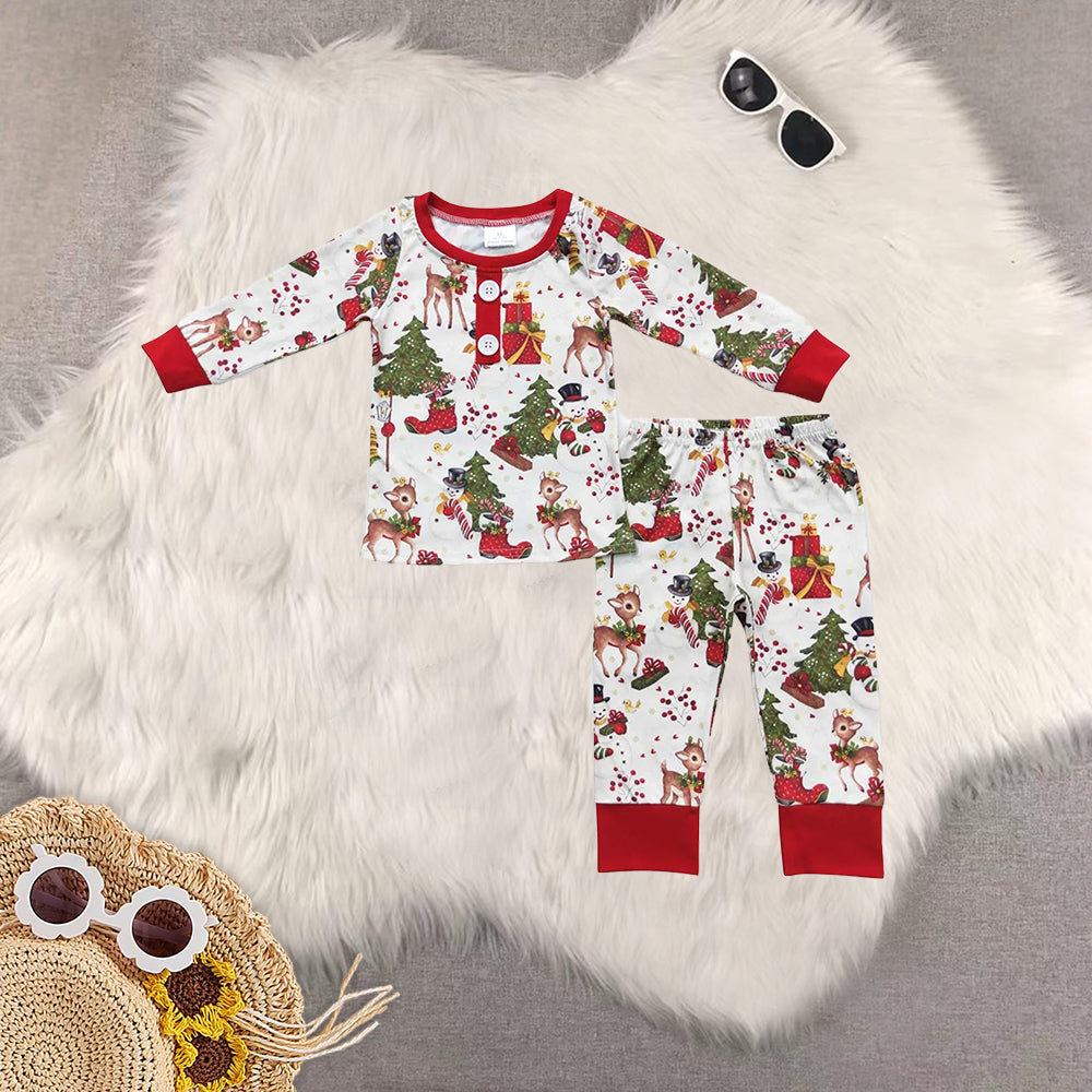 8.21 RTS Sibling Deer snowman Christmas tree kids boy pajamas dress