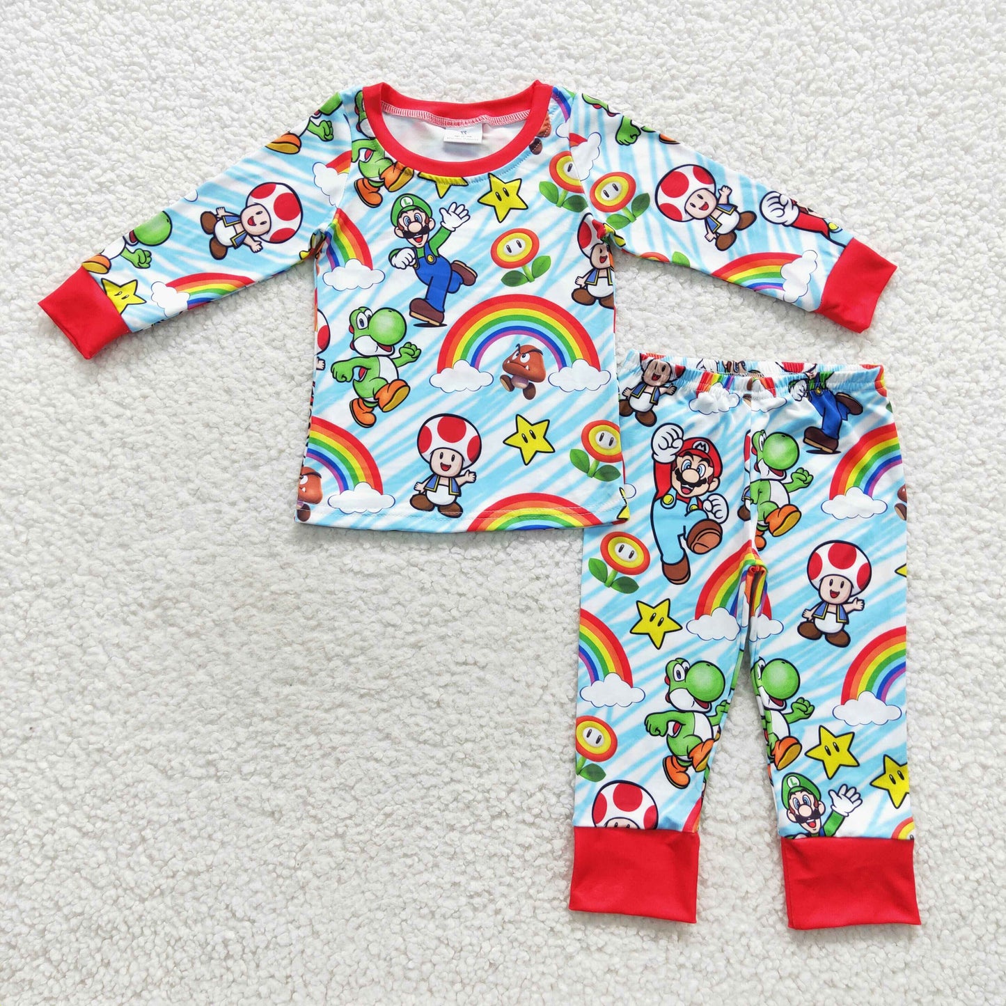 BLP0275 Rainbow floral long sleeves kids boy game pajamas
