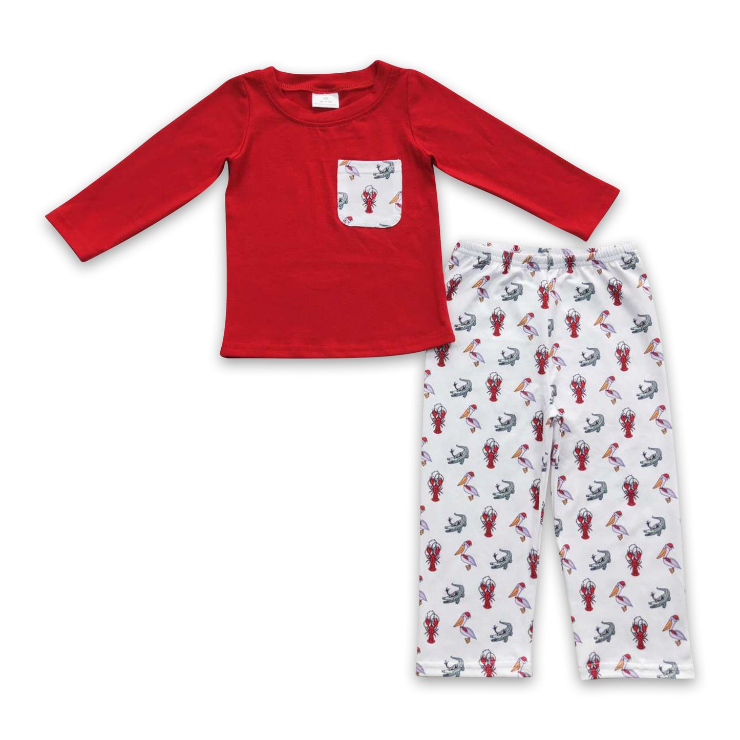 11.15 BLP0300 RTS No Moq Promotion Baby Boys Christmas Crawfish Tee Shirt Pants 2pcs Pajamas