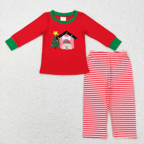 9.19 RTS Sibling Baby Boys Girls Embroidery Trucks Santa Milks Top Pants Christmas Clothes Sets