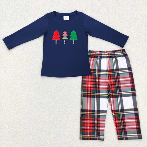 9.19 RTS Sibling Baby Boys Girls Embroidery Trees Top Pants Christmas Clothes Sets