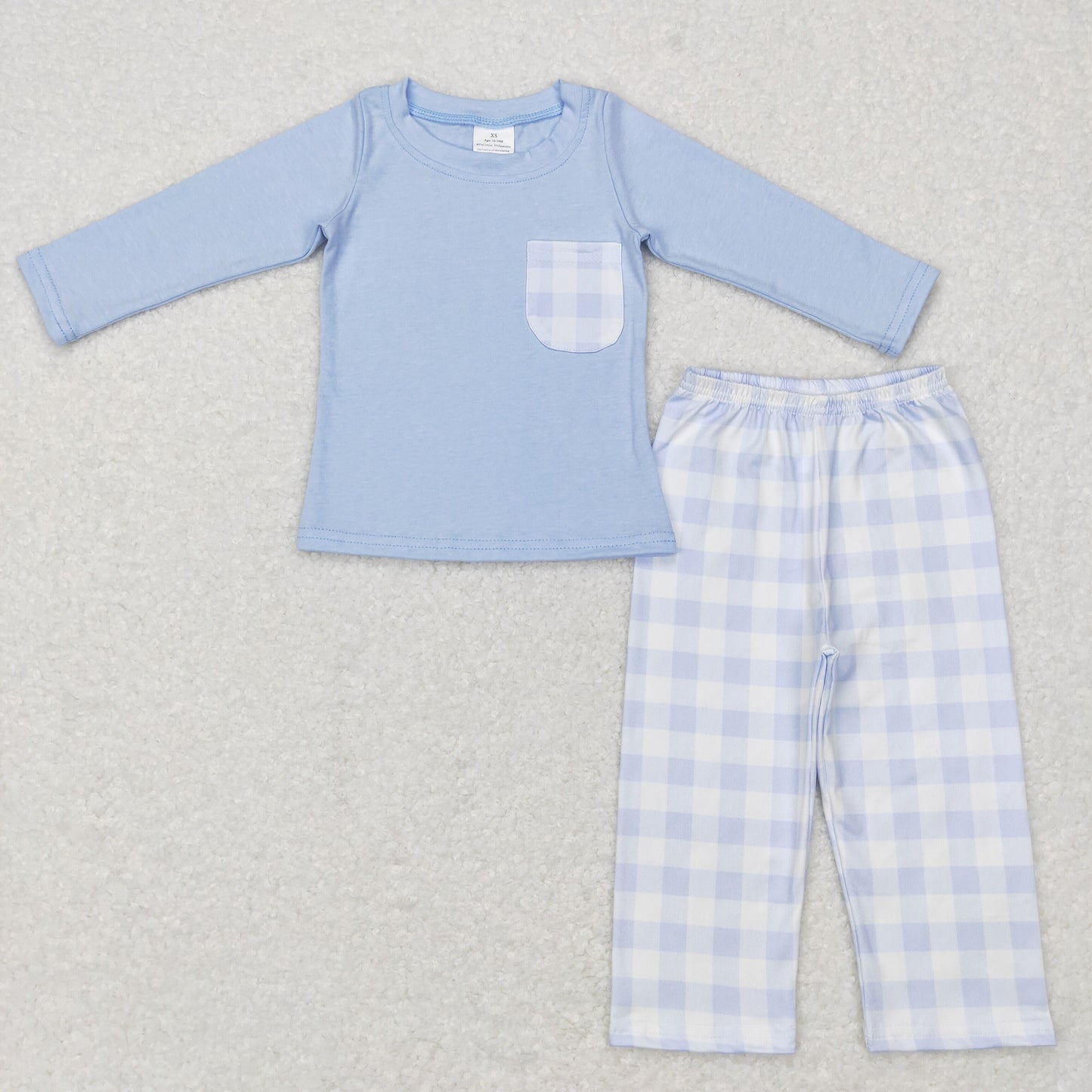 12.13 BLP0407 RTS No Moq Promotion Baby Girls Blue Long Sleeve Tops Checkered Pants Clothing Sets