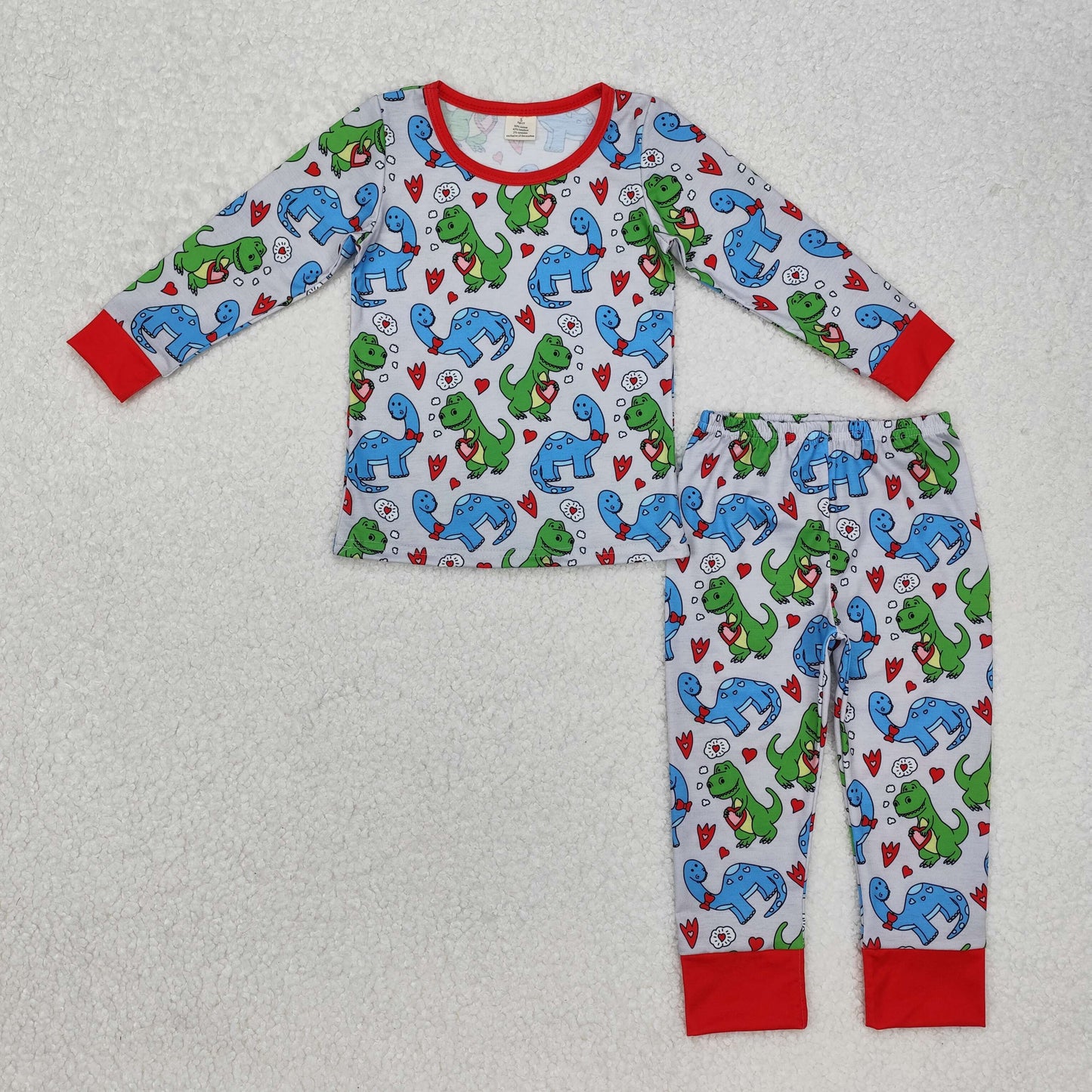 BLP0431Dinosaur heart long sleeves boys valentine's pajamas