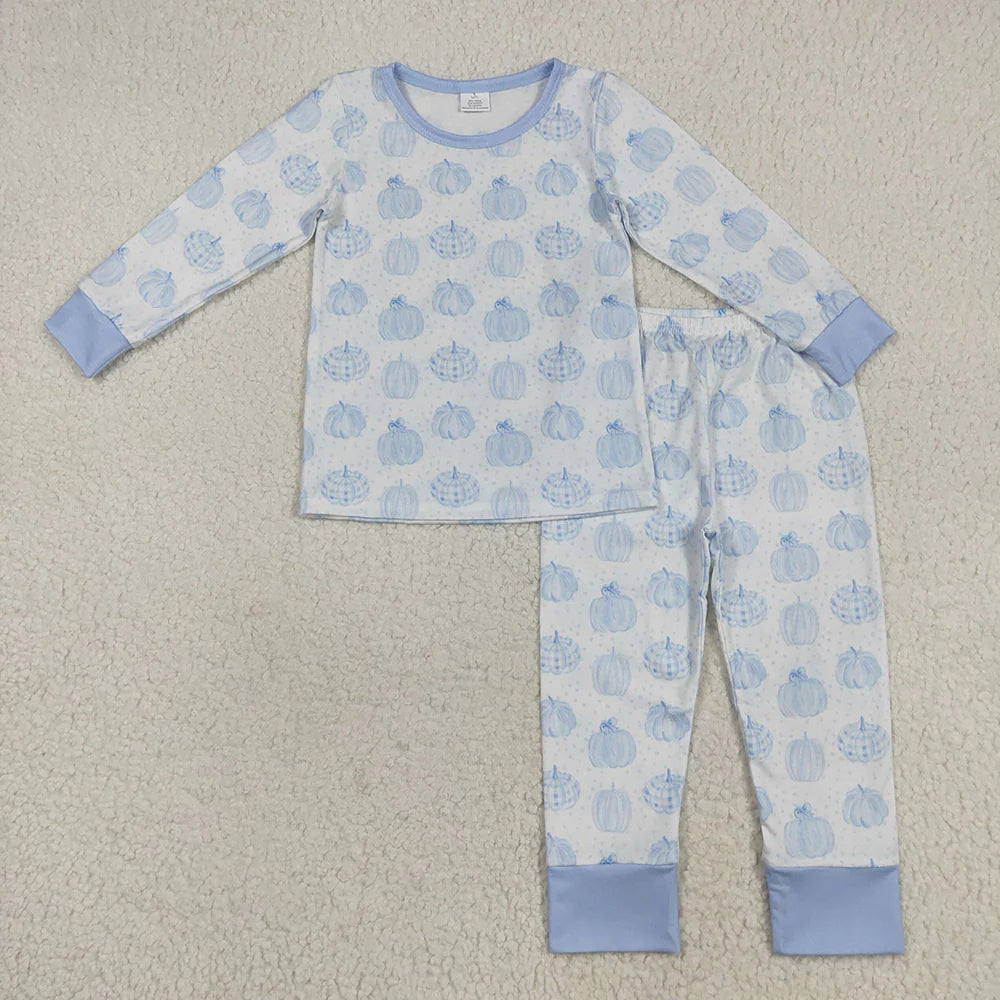 10.1 RTS Sibling Boys Baby Girls Bamboo Pumpkins Top Pants Pajamas Outfits