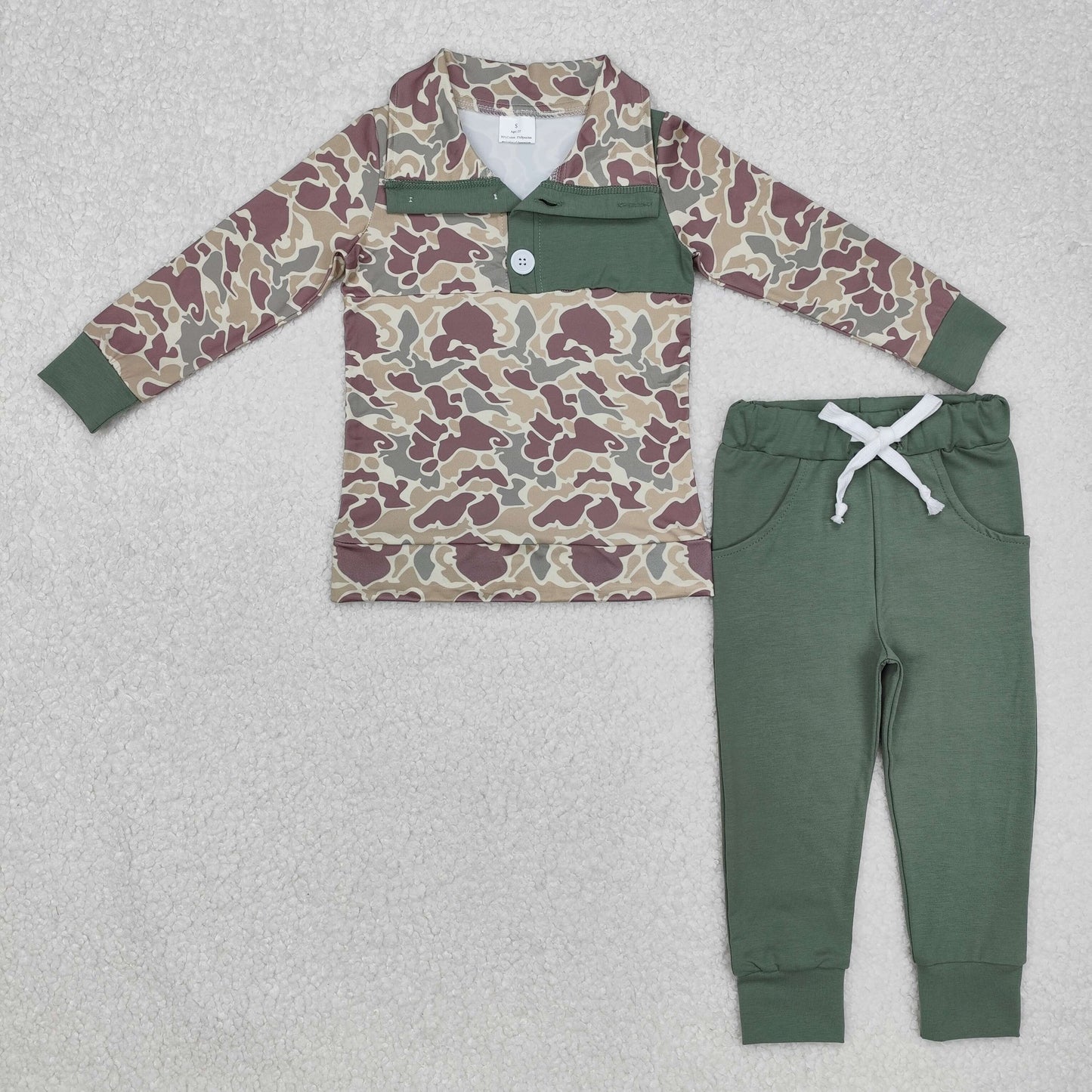 BLP0491 Long sleeves green camo kids boys hunting pullover set