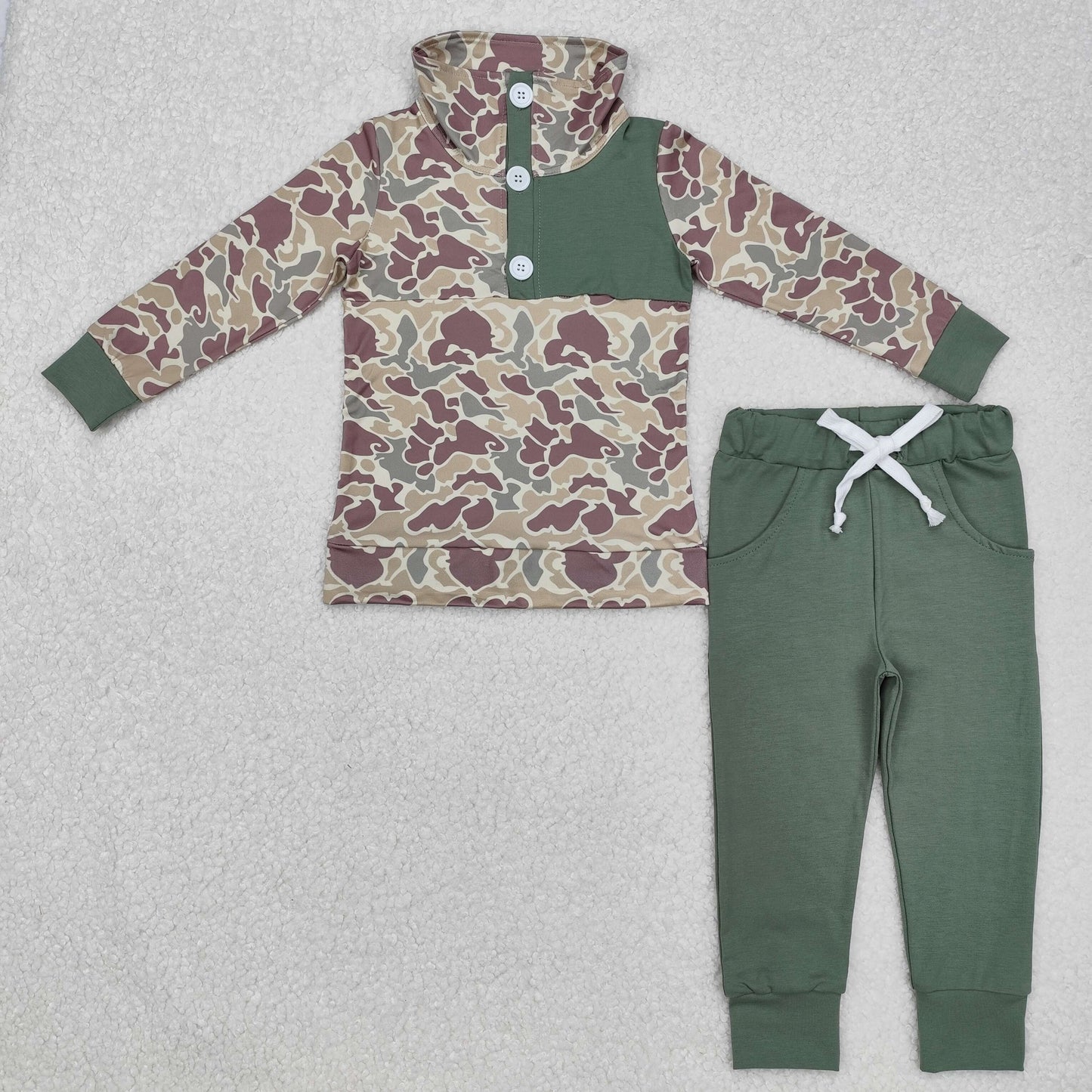 BLP0491 Long sleeves green camo kids boys hunting pullover set