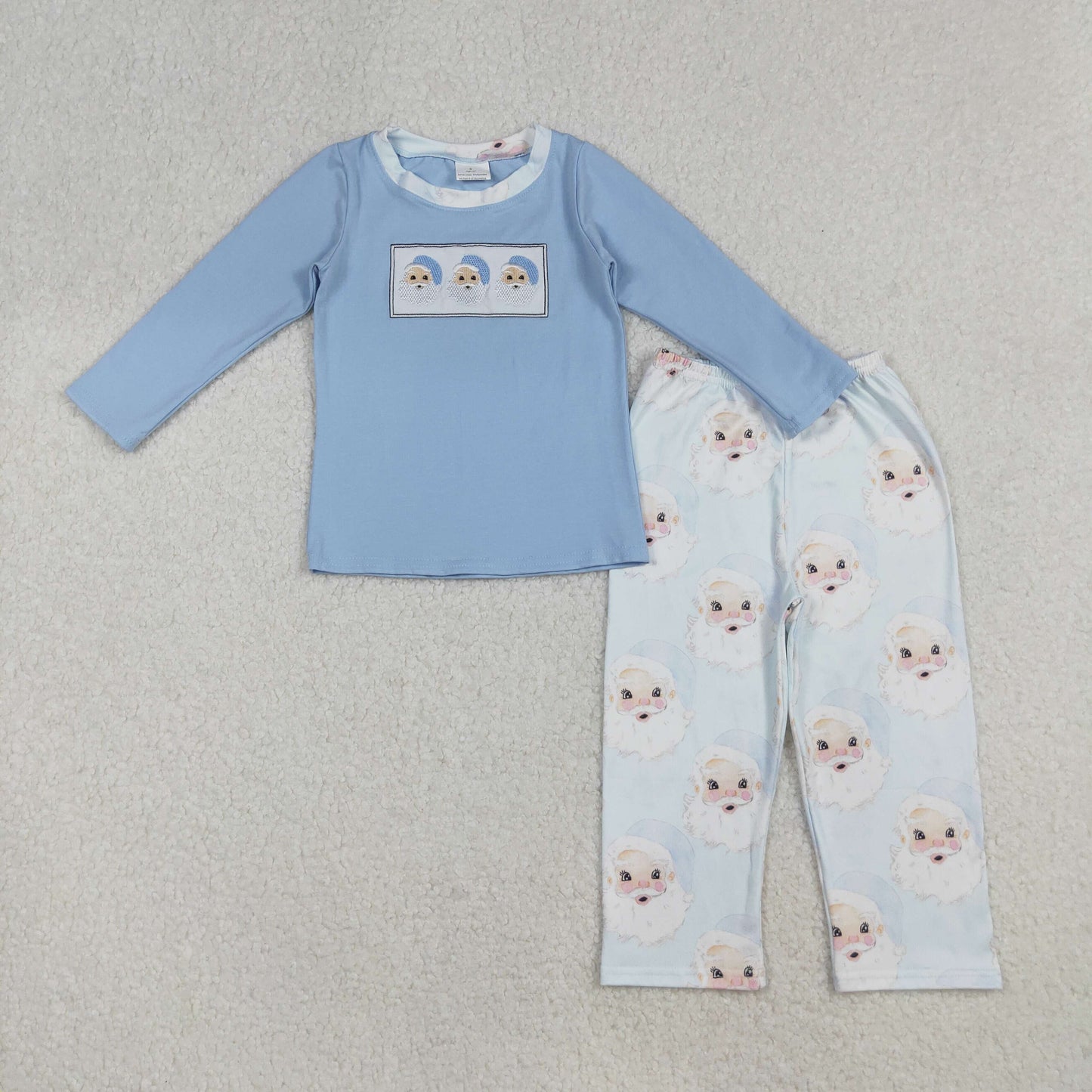 RTS NO MOQ (In stock)BLP0505 Baby Boys Winter Outfits Christmas Blue Santas Shirt Pants Clothes Sets