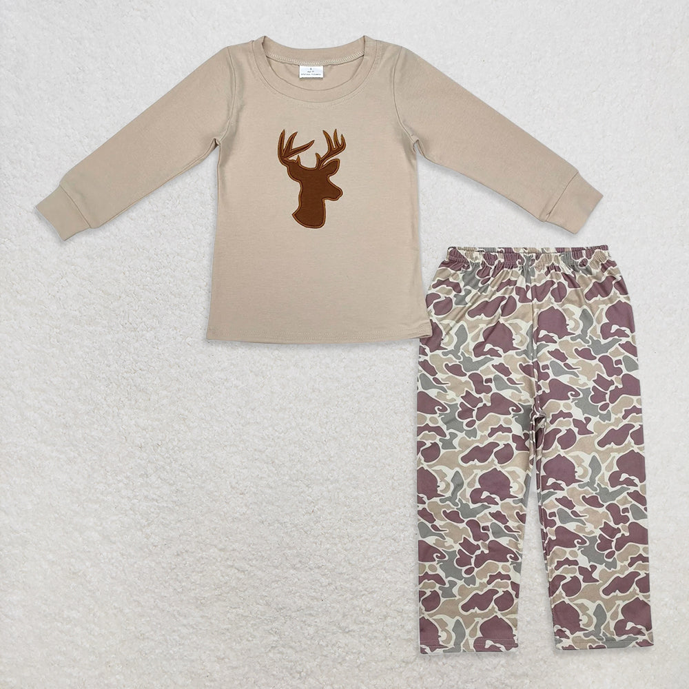 USA Warehouse (IN STOCK) Girls Deer Tunic Camo Ruffle Pants Set Boys Hunting Clothing Dog Deer Truck Top Camouflage Pants for Kids