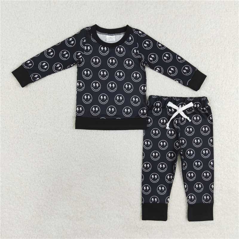 BLP0565Black Smile Long Sleeve Baby Kids Clothing Set Infant Toddler Outfit with Smiley Design Comfortable Soft Fabric Kids' Set