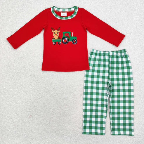 9.19 RTS Sibling Baby Boys Girls Embroidery Trucks Santa Milks Top Pants Christmas Clothes Sets