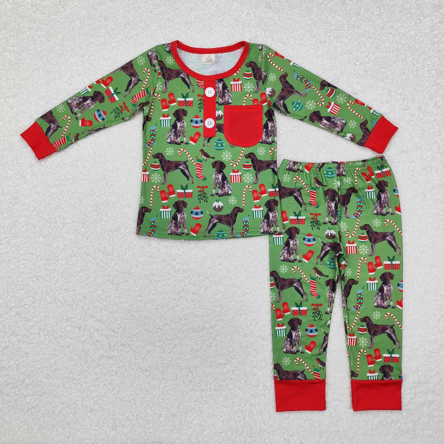 BLP0672 Baby Boys Christmas Dogs Green Tee Bamboo Pajamas Clothes Sets