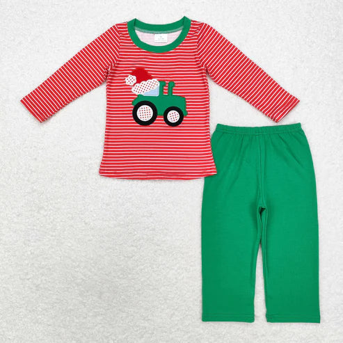 9.19 RTS Sibling Baby Boys Girls Embroidery Trucks Santa Milks Top Pants Christmas Clothes Sets