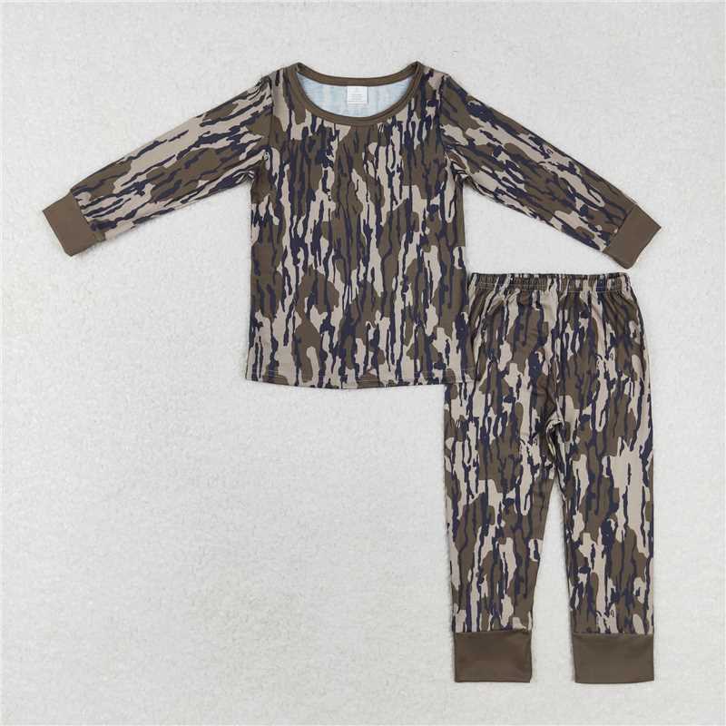 USA Shop (in stock)BLP0707 Modal military green camouflage round neck long sleeve long pants pajamas set bamboo fabric