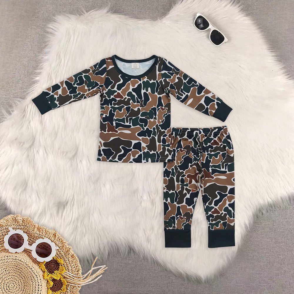 8.18 Sibling Baby Boys Winter Outfits Long sleeves green camo kids boys bamboo pajamas