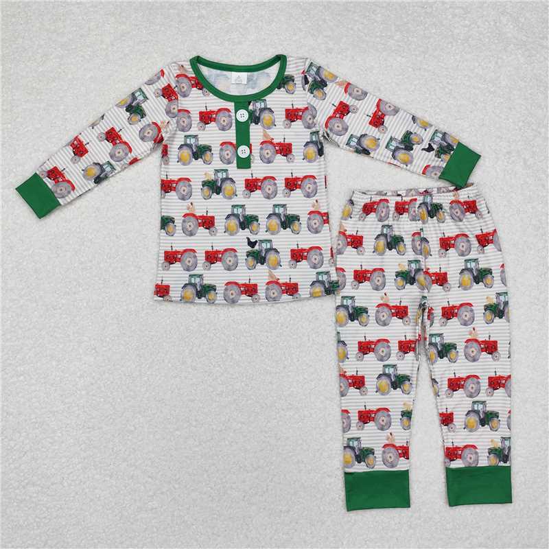 4.08 RTS NO MOQ Long sleeves tractor top pants kids boys pajamas rompers