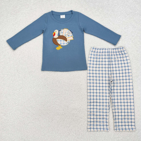 9.22 RTS Sibling Baby Boys Embroidery Turkey Long Sleeves Pants Thanksgiving Clothes Sets