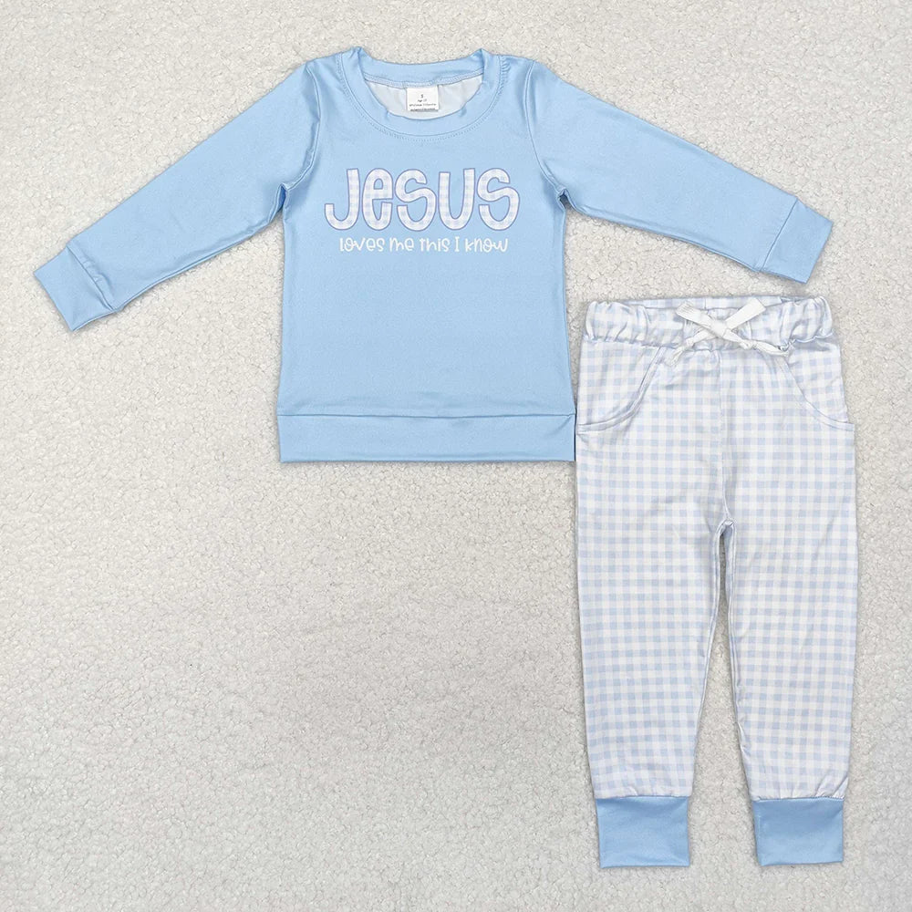 2.5 RTS Sibling Baby Girls Boys Jesus Top Pants Church Clothes Sets