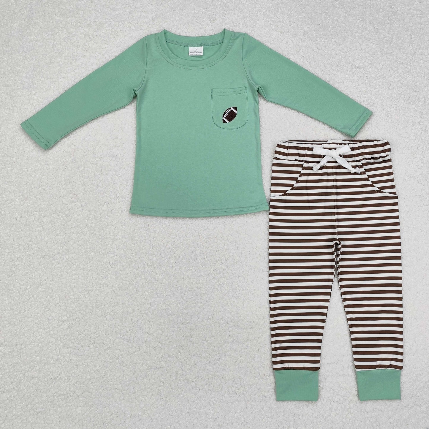 BLP0793 Baby Boys Green Football Pocket Top Stripes Pants Outfits Sets