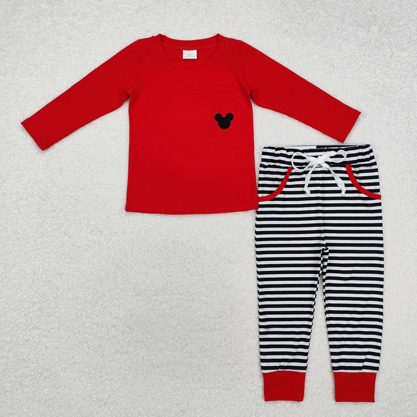 BLP0796 Baby Boys Red Mouse Pocket Top Stripes Pants Outfits Sets