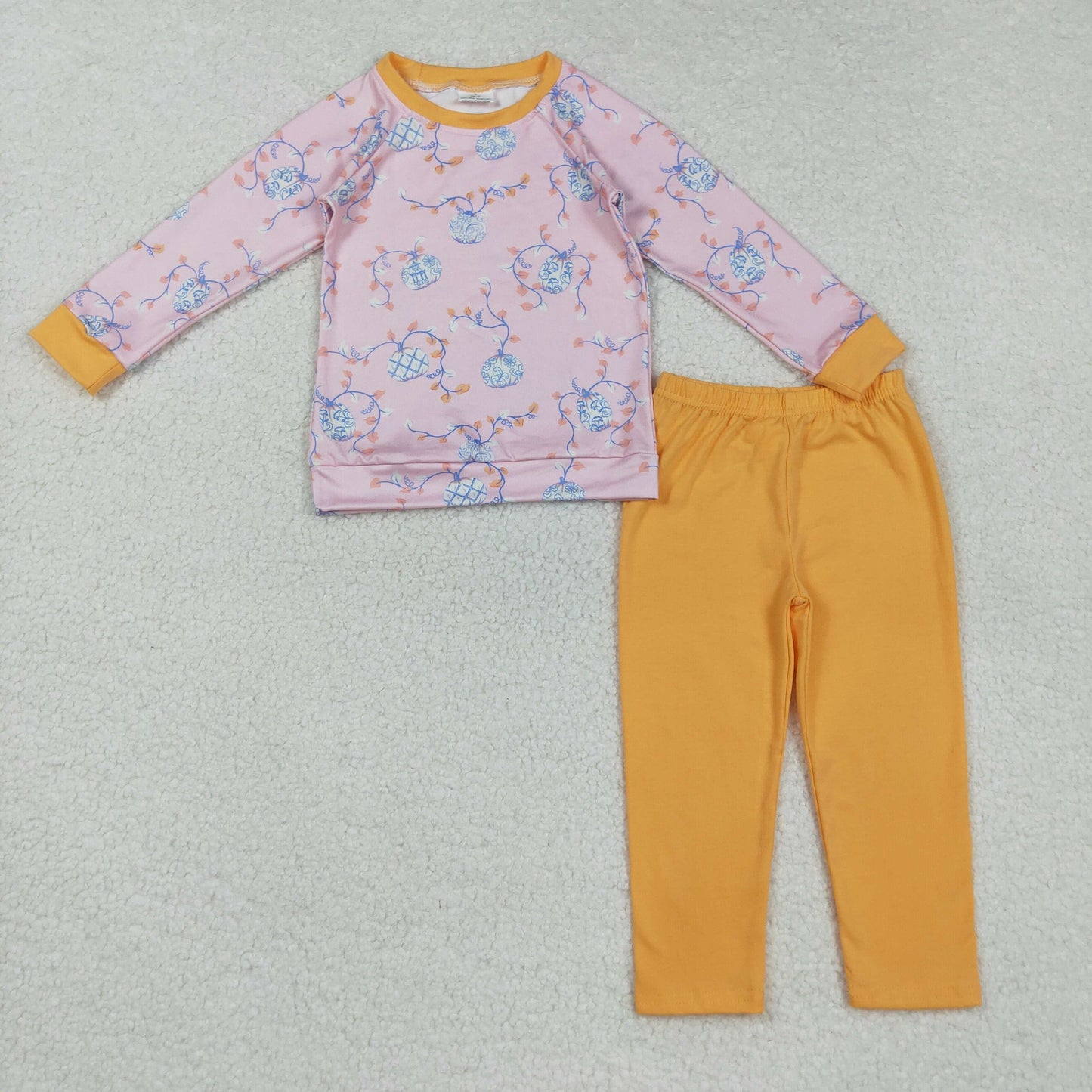 RTS NO MOQ (In stock)BLP0835 Baby Boys Winter Outfits Baby Boys Pumpkins Leaves Plaid Top Legging Fall Pant Sets