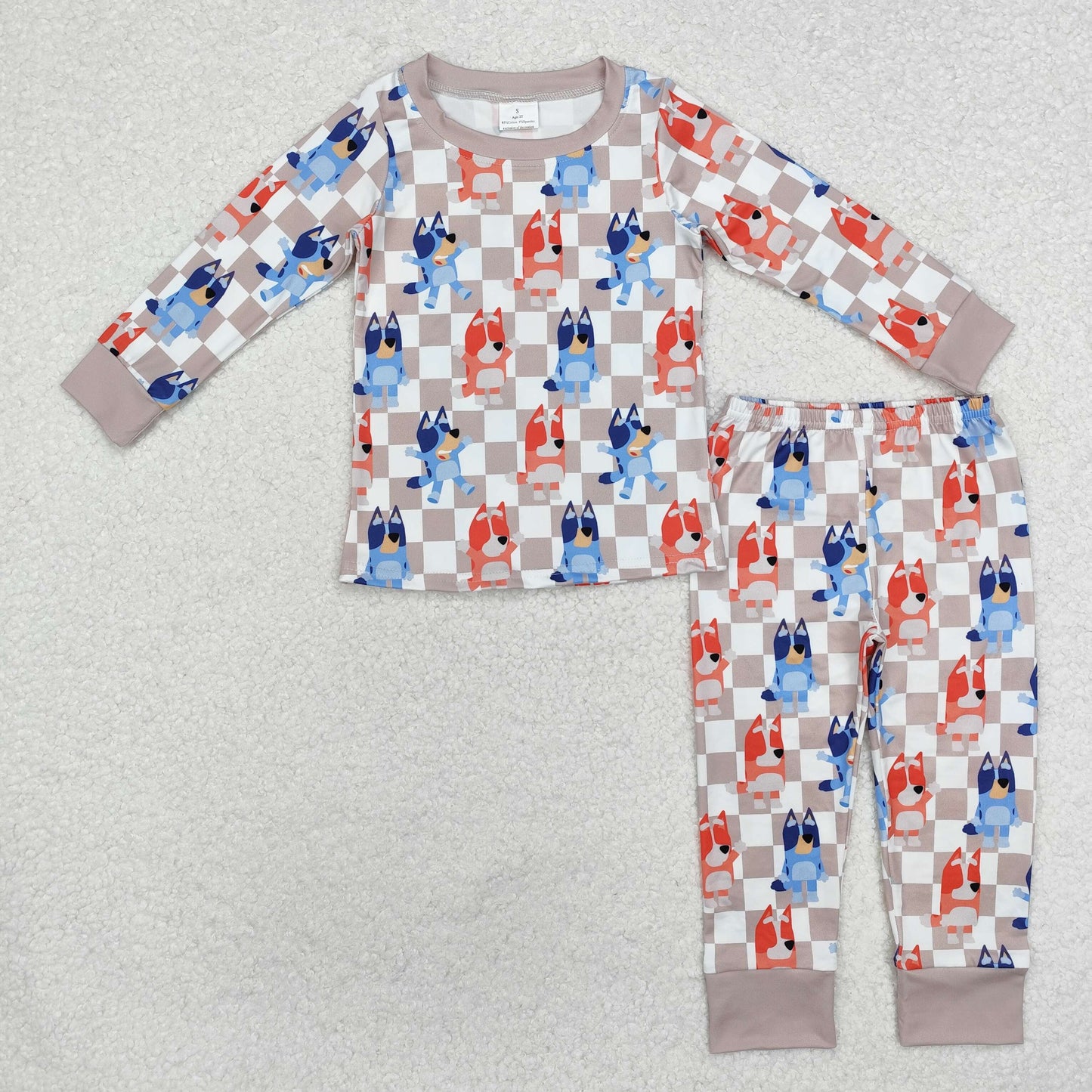 BLP0957 Khaki plaid dog long sleeves kids boys pajamas