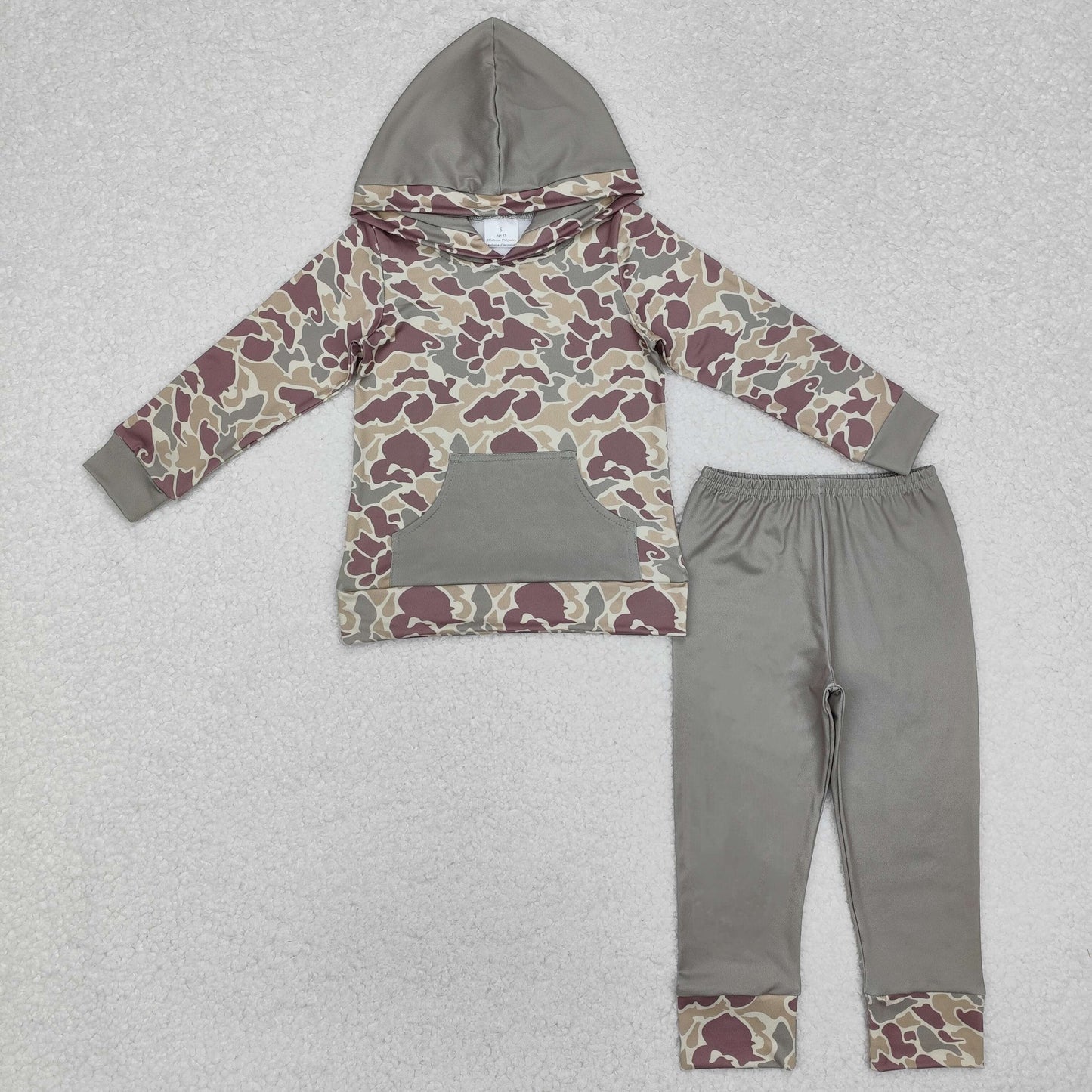 BLP0960 Baby Boys Green Camo Hooded Top Pants Clothes Sets