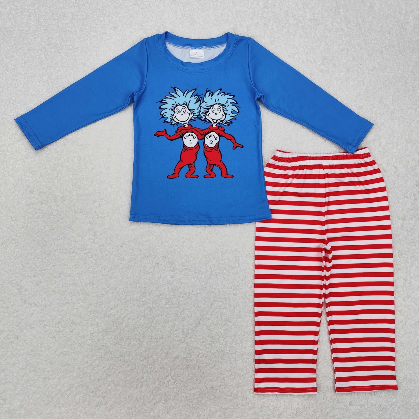 BLP1027Blue cat hat top red stripe pants kids boys clothing