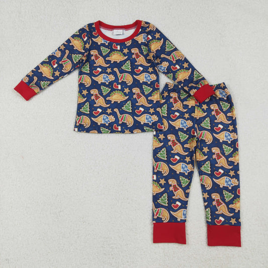 10.10 RTS NO MOQ (In stock)BLP1155 Baby Boys Winter Outfits Baby Boys Hats Dinosaurs Trees Top Pant Christmas Pajamas Set