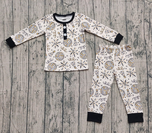9.24  BLP1166 XS-3XL Sample No Moq Baby Boys Happy New Year Button Top Pant Pajamas Sets