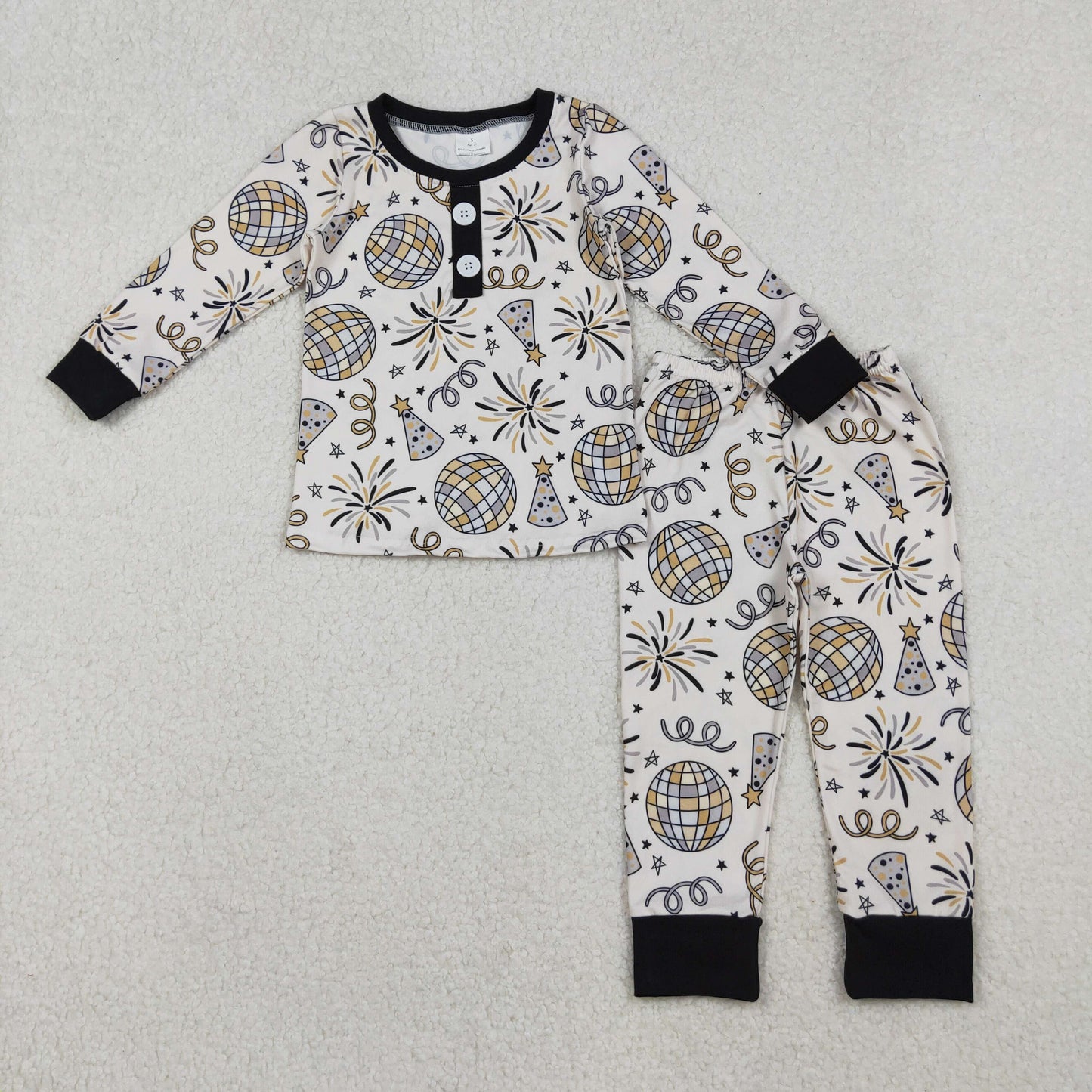 10.17 RTS NO MOQ (In stock)BLP1166 Baby Boys Winter Outfits Baby Boys Happy New Year Button Top Pant Pajamas Sets