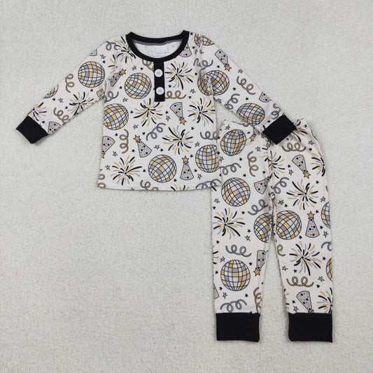 10.17 RTS NO MOQ (In stock)BLP1166 Baby Boys Winter Outfits Baby Boys Happy New Year Button Top Pant Pajamas Sets